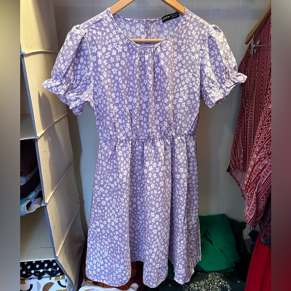 SHEIN Purple Flower Dress, Size Small
